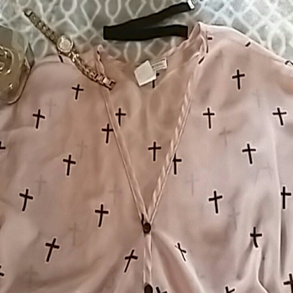 Sheer muave cross top